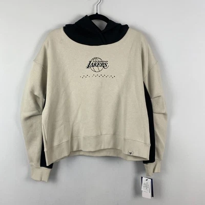 洛杉矶湖人队 NBA 短帽衫运动衫女式 M 米色黑色 — 第 1/4 张图片