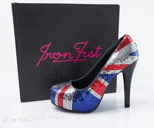 Iron Fist High Heel Plateau Pumps 36 blau Pailletten englische Flagge UK4 US6 - Bild 1 von 11