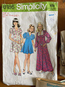 Vintage Simplicity Sewing Pattern 6186 Size 10 Girls Dress in 2 Lengths Complete