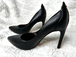TED BAKER London Melissa Black Leather Rose Gold Bow High Heels Pumps Size 36.5 - Picture 1 of 13