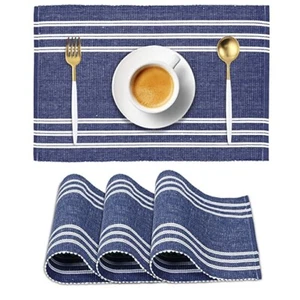 Washable Dining Table Mats Cotton Blue Set of 4 Pieces - Picture 1 of 4