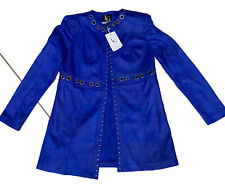 Lena Gabrielle Women's Blazer Vegan Leather Blue Open Front Jacket NWT Sz 4