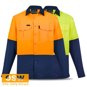 Men's Hi Vis Outdoor Long Sleeve Lightweight Shirt 100% Polyester Ripstop - Picture 1 of 9
