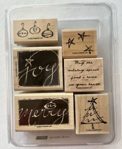 Juego de 6 estampillas de goma Stampin Up Holiday Spirit adornos árboles alegres estrellas - Imagen 1 de 2