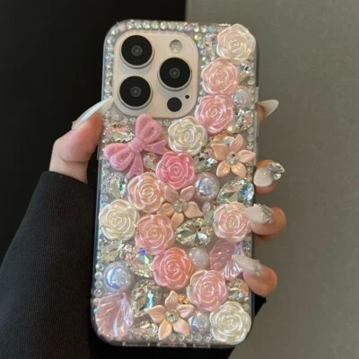 For Huawei Honor Case Diamond Flower Glitter Fashion Phone Cover Back Hot Girls - Image 1 of 4