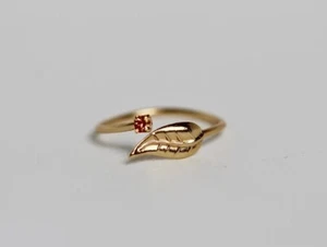 Shiny Simulated Red Ruby Open Adjustable Leaf Design Ring In 10K Yellow Gold - Picture 1 of 4