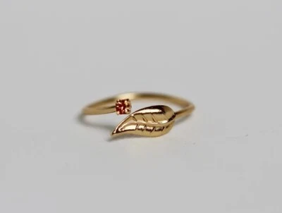 Shiny Simulated Red Ruby Open Adjustable Leaf Design Ring In 10K Yellow Gold - Image 1 of 4