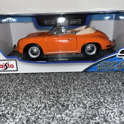 New MAISTO 1:18 1961 Porsche 356B Cabriolet  Orange Diecast Collector Model Car - Image 1 of 4