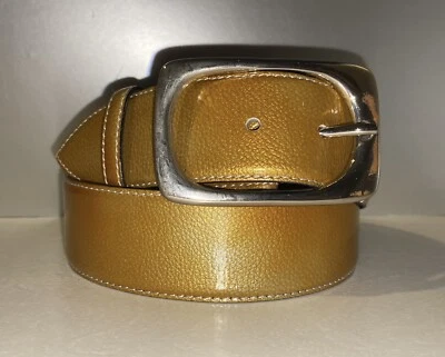 Hecho en Italia para NEIMAN MARCUS Cinturón de Cuero Dorado Iridiscente Talla M M Hebilla Grande Foto 1 de 4
