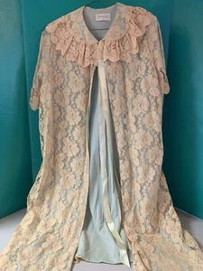 Vintage 50er Jahre Damen Chiffon Spitze blau Aristocraft Morgenmantel klein - Bild 1 von 8
