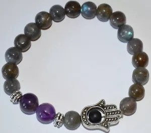 Labradorit Amethyst Energie Heilung Schutz spiritueller Edelstein Hamsa Armband - Bild 1 von 3