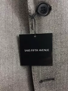Saks Fifth Avenue Sport Coat Men’s 46R Slim Fit Silk Wool Black Tan Herringbone - Picture 1 of 12