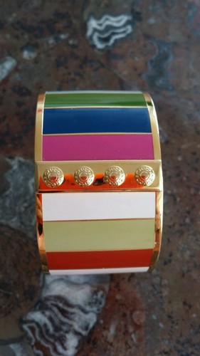BRACCIALE COACH SIGNATURE LEGACY STRISCE MULTICOLORE PLACCATE ORO.