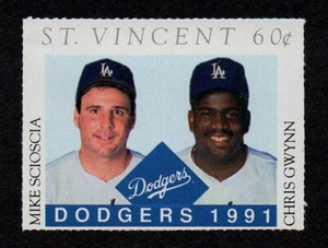 ST. VINCENT, MNH STAMP BASEBALL PLAYERS MIKE SCIOSCIA & CHRIS GWYNN DODGERS 1991 - Picture 1 of 1