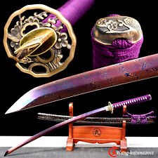 40'' Purple Katana Red & Blue Damascus Folded Steel Japanese Samurai Sharp Sword