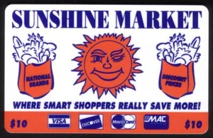 $10. Tarjeta telefónica Sunshine Market (incluye VISA, MasterCard, Discover Logos) - Imagen 1 de 1