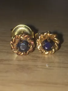 Vintage Fully Hallmarked 9ct Yellow Gold Solitaire Sapphire Stud Earrings - Picture 1 of 11