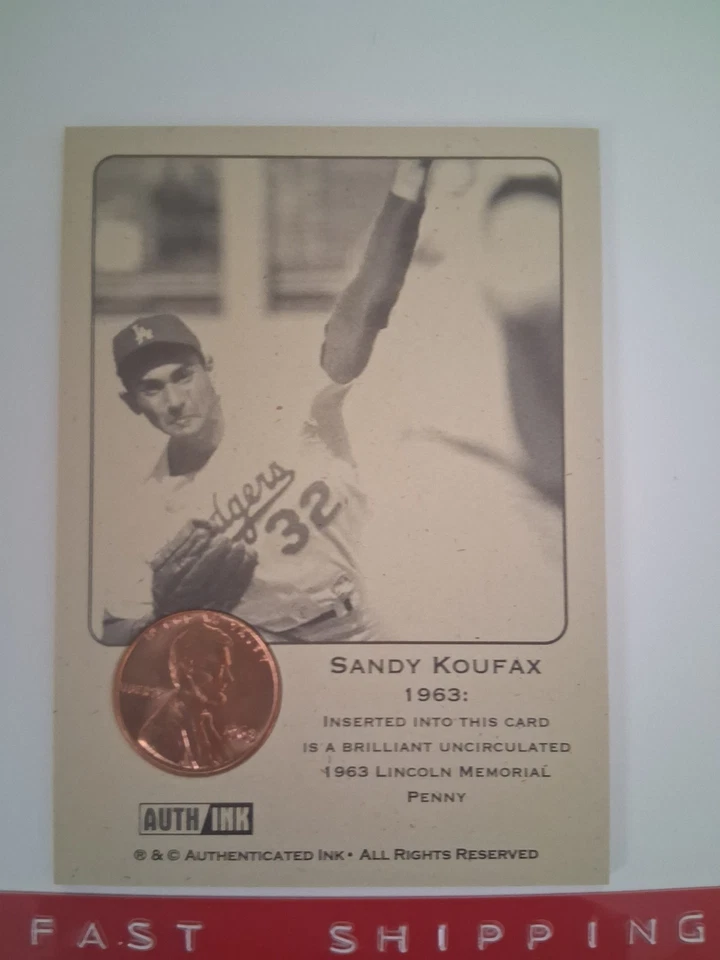 SANDY KOUFAX 道奇队 1963 年便士硬币收藏家棒球卡 — 第 1/1 张图片
