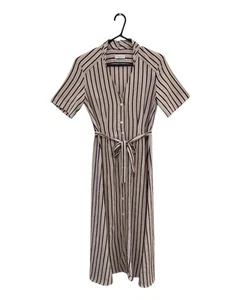 Excellent Condition Sandro Women's Beige Stripe Midi Dress, Size AU XS - Picture 1 of 5