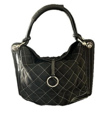 Bolso Cartera BCBGMAXAZRIA Clásico Negro Acolchado Tela Con Cuero Hobo Foto 1 de 4