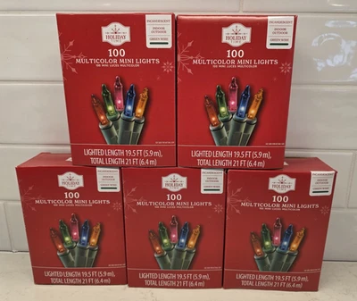 Holiday Time Multicolor 100 Mini Lights 5 Pack With Green Wire  19.5 Ft. NEW - Image 1 of 4