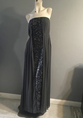 Vestido Calvin Klein Gris Lentejuelas Noche Sin Tirantes Completamente Forrado Talla Pequeña Foto 1 de 4