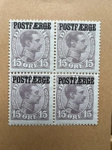 Danimarca 1919 Q4 15 øre lilla scuro cristiano X POSTFÆRGE, blocco di 4, OG NH - Foto 1 di 8