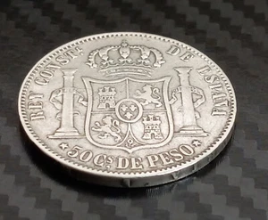 Philippines Silver coin 50 centavos Peso spanish Alfonso XII Spain 1885 Manila - Picture 1 of 6