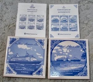 Holland American Cruise Line Blue Delft Coaster Tiles Nautical Ships Set of 2 - Picture 1 of 11