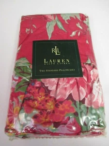 Ralph Lauren Beach House Fuchsia Red Floral Ruffled 2 Standard Pillowcases - Picture 1 of 3