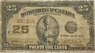 1923 billet de banque Dominion du Canada 25c cents Ottawa fractionnaire monnaie