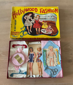 Vtg HOLLYWOOD FASHION Sewing Outfit Paper Dolls incl Fabric sew RARE never used