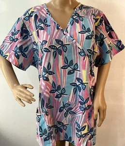 Essentials Medical X-Large Women's Scrub Top Floral Multicolored - Picture 1 of 6