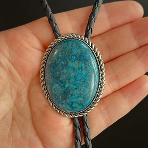 Piedra de ágata azul natural para hombre Bolo corbata vaquero vintage aleación PU cuerda boda - Imagen 1 de 12