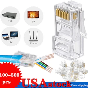 500pcs RJ45 Pass Through Modular Plug Network Cable Connector End 8P8C CAT6 CAT5 - Picture 1 of 13