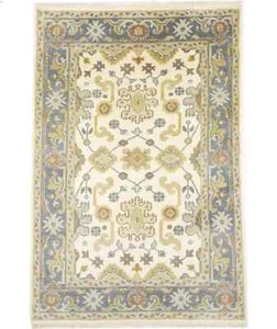 Cream Hand-Knotted Floral Oushak Chobi Rug Oriental Bathroom Decor Carpet 4X6 ft - Picture 1 of 13