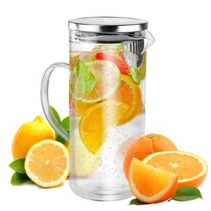 Kühlschrankkrug Glaskaraffe Wasserkrug Saftkaraffe Kanne Glaskanne Deckel 1,3L  - Bild 1 von 7