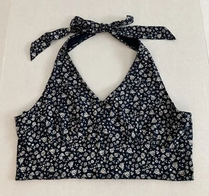 Top corto halter American Eagle para mujer elástico espalda ajustada azul marino floral XL NUEVO CON ETIQUETAS - Imagen 1 de 11
