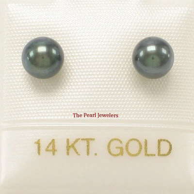 14k Yellow Gold High-Luster Black Pearl Stud Earrings - Image 1 of 4
