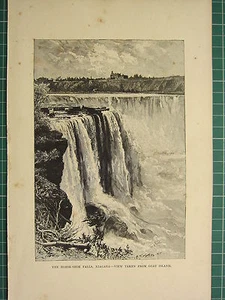 C1890 Antiguo Estampado ~ The Horse-Shoe Cascadas Niagara De Cabra Isla - Imagen 1 de 1