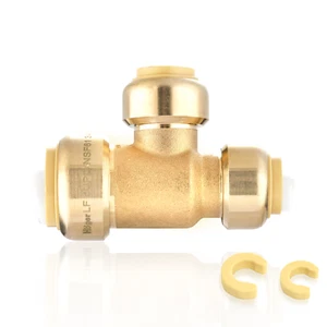 EFIELD (paquete de 2 a 100) 3/4" x 1/2" x 1/2" camiseta push fit y clip accesorios de latón sin plomo - Imagen 1 de 6