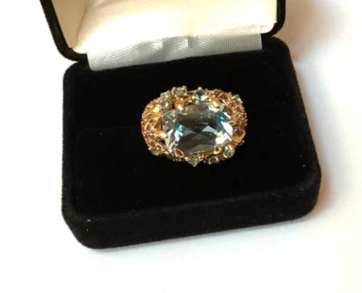 Anillo Topacio Azul Grande Oro Amarillo 14K Talla 6 - IMPRESIONANTE - IMPERDIBLE Foto 1 de 4