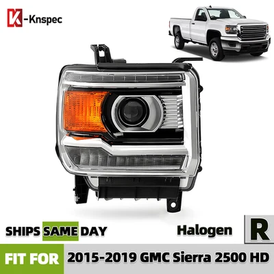 Halogen Headlight For 2015-2019 GMC Sierra 2500 HD w/LED DRL Chrome Passenger Foto 1 de 4