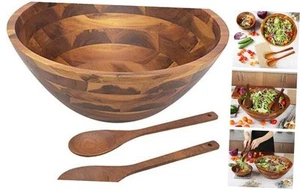 Salad Bowls, Wooden Salad Bowls Set, Large Acacia Wood Serving Bowl for - Picture 1 of 6