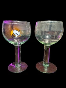 2 Orrefors Crystal  Wine Hock Goblet Hollow Green Stem Glasses RARE 1970 MCM - Picture 1 of 5