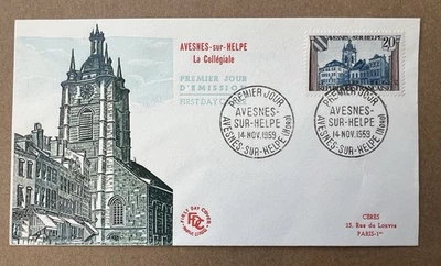 Francia 1959 Iglesia Avesnes-sur-Helpe Cachet en relieve FDC Foto 1 de 4