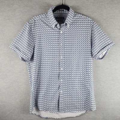 Мужская рубашка кактус средний размер синий геометрический принт технический комфорт короткий рукав - Изображение 1 из 4