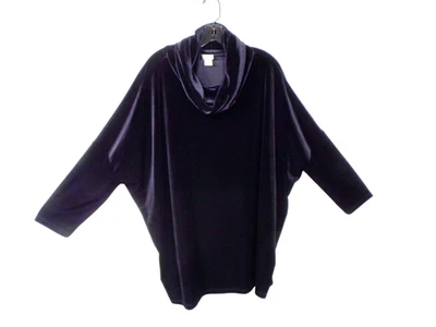 Chicos Travelers L/XL 3 Negro Terciopelo Top Gran Tamaño Capucha Cuello Cocoon Dolman Foto 1 de 4