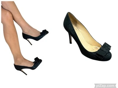 Kate Spade Krysta Bow Pump Black Gold Glitter Patent Leather  Heels Italy 8 - Image 1 of 4