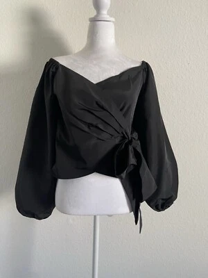 Nuevo con etiquetas Top Express Para Mujer PEQUEÑO Negro Tafetán Imitación Envoltura Recortado Fuera del Hombro Foto 1 de 4